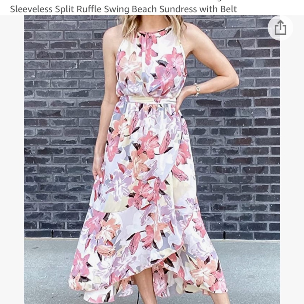 Fesier Women's Boho Halter Neck Floral Print Long Maxi Dress Sleeveless